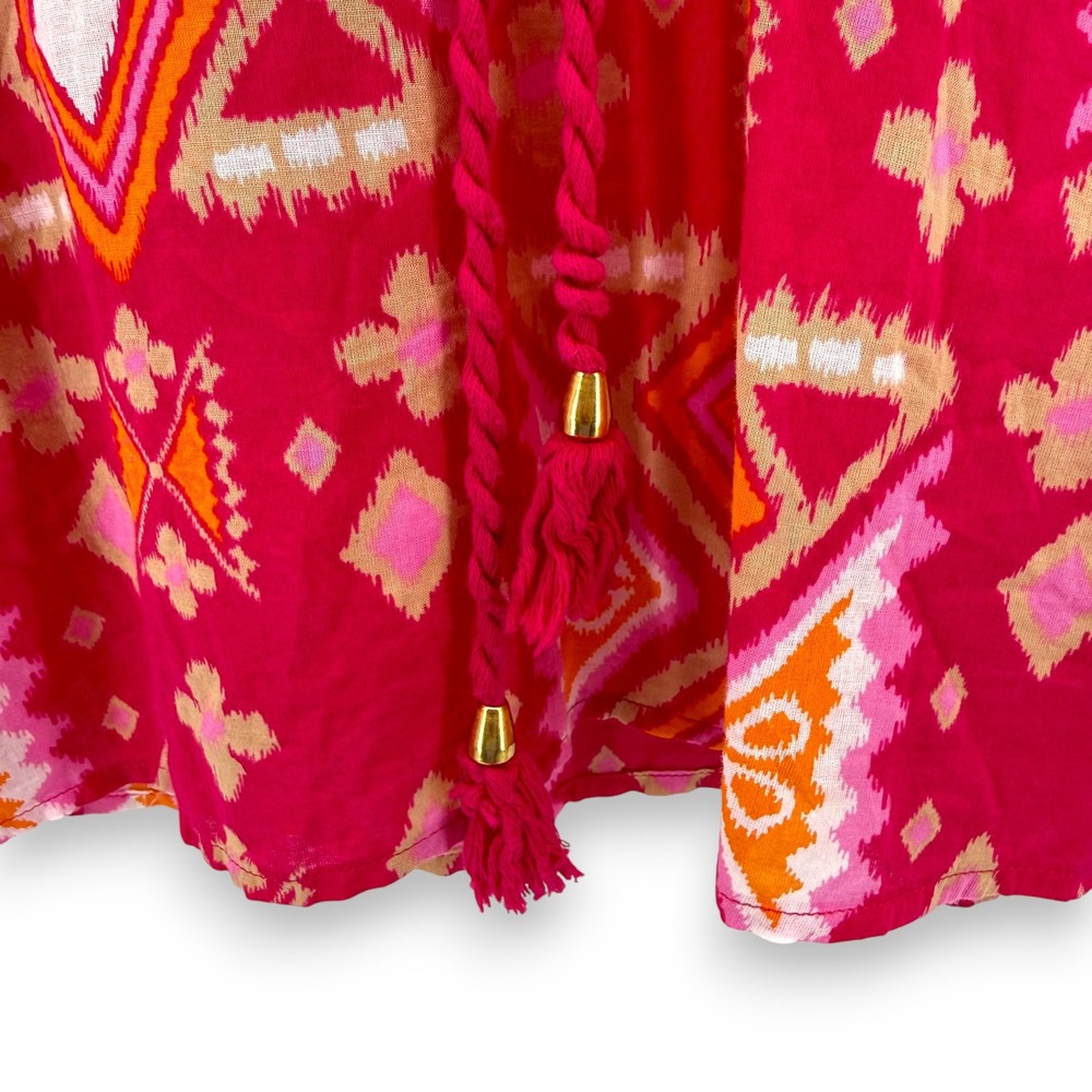 Tory Burch Pink Geometric Print Crochet Tie Neck Cotton Blouse Size 4‎ - Picture 4 of 8